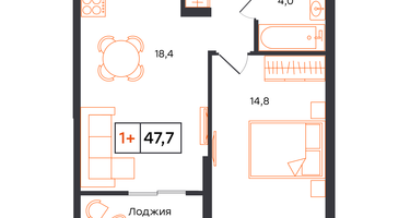 1-к. квартира, 47 м²