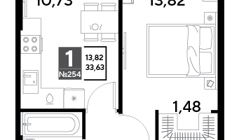 1-к. квартира, 33&nbsp;м²