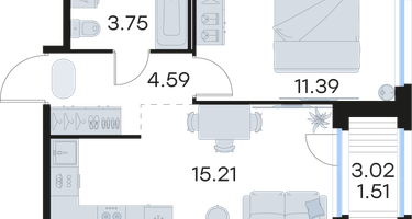 1-к. квартира, 36 м²