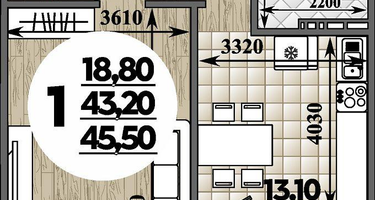 1-к. квартира, 45 м²