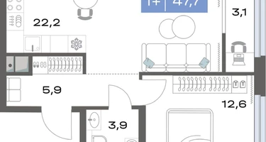 1-к. квартира, 47&nbsp;м²