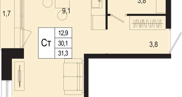 Студия, 30&nbsp;м²
