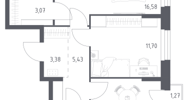 2-к. квартира, 59&nbsp;м²