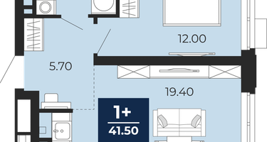 1-к. квартира, 41 м²