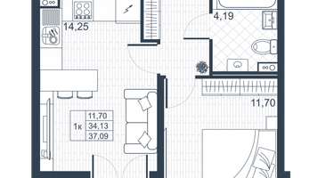 1-к. квартира, 33&nbsp;м²
