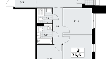 3-к. квартира, 76&nbsp;м²