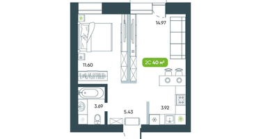 2-к. квартира, 39&nbsp;м²