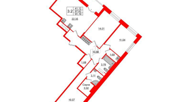 3-к. квартира, 86 м²