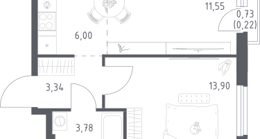 1-к. квартира, 38&nbsp;м²