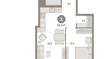 1-к. квартира, 51&nbsp;м²