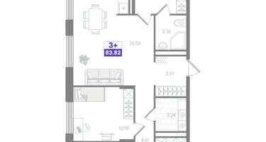 3-к. квартира, 83&nbsp;м²