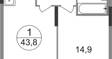 1-к. квартира, 43&nbsp;м²