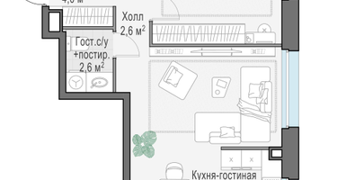 2-к. квартира, 54 м²