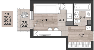 Студия, 20&nbsp;м²