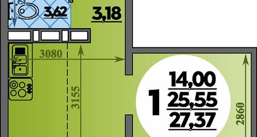 Студия, 27 м²