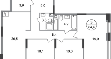3-к. квартира, 84&nbsp;м²
