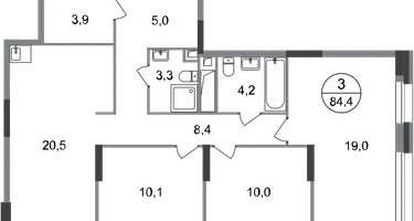3-к. квартира, 84&nbsp;м²