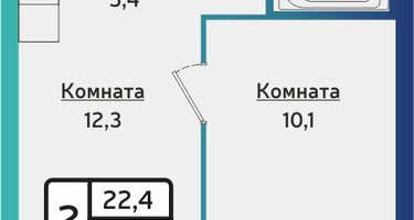 2-к. квартира, 37&nbsp;м²