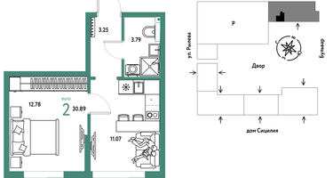 2-к. квартира, 30&nbsp;м²