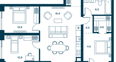 3-к. квартира, 101 м²