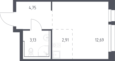 Студия, 23&nbsp;м²