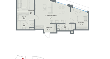 2-к. квартира, 77 м²
