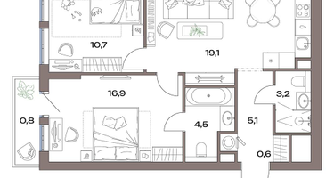 3-к. квартира, 60 м²