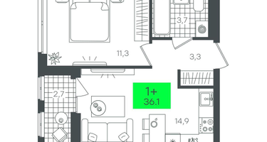 1-к. квартира, 36&nbsp;м²