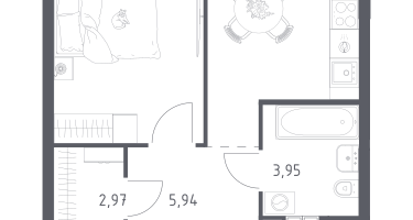 1-к. квартира, 34&nbsp;м²