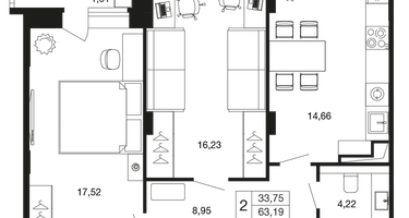 2-к. квартира, 63&nbsp;м²