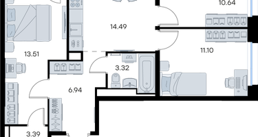 3-к. квартира, 64 м²