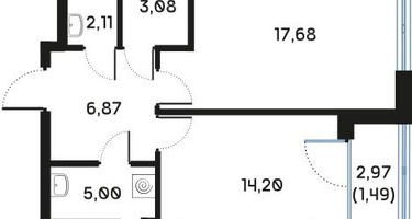 1-к. квартира, 50&nbsp;м²
