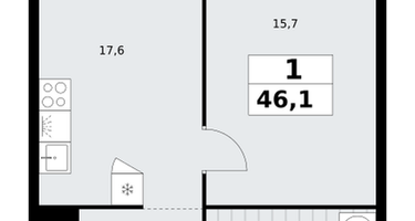 1-к. квартира, 46 м²