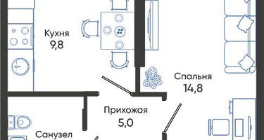 1-к. квартира, 35&nbsp;м²
