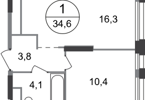 1-к. квартира, 34&nbsp;м²
