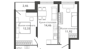2-к. квартира, 53&nbsp;м²