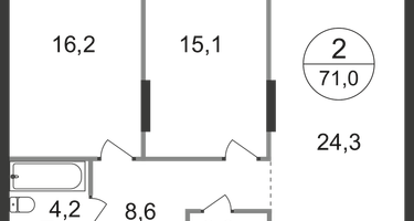 2-к. квартира, 71&nbsp;м²
