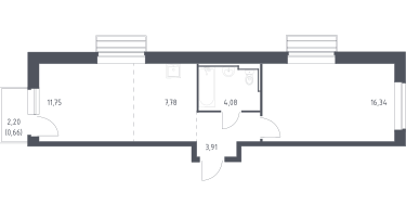 Студия, 43&nbsp;м²