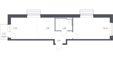 Студия, 44&nbsp;м²