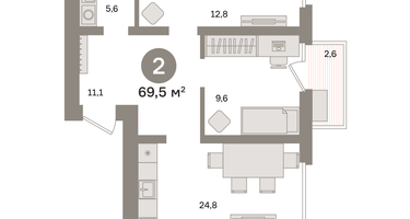 2-к. квартира, 69&nbsp;м²