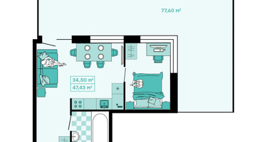 1-к. квартира, 47&nbsp;м²