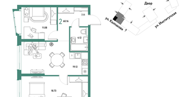 2-к. квартира, 60&nbsp;м²