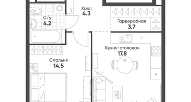 1-к. квартира, 44&nbsp;м²