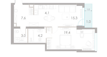2-к. квартира, 54&nbsp;м²