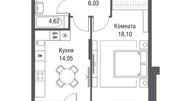 1-к. квартира, 48&nbsp;м²