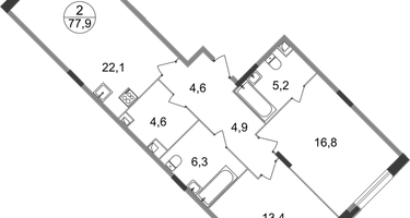 2-к. квартира, 77 м²
