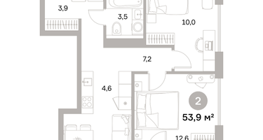 2-к. квартира, 53&nbsp;м²
