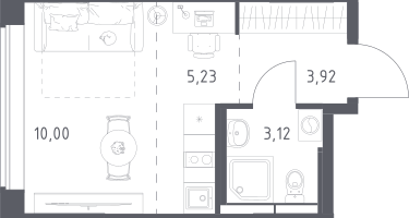 1-к. квартира, 22&nbsp;м²