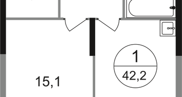 1-к. квартира, 42 м²