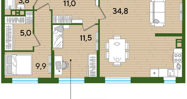 2-к. квартира, 84&nbsp;м²
